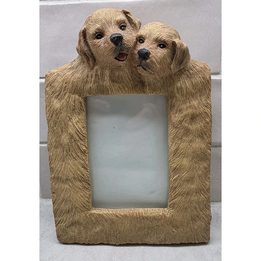 Vintage Puppy Dog Picture Frame Resin Golden Retriever Style 7x5 Photo Kitschy